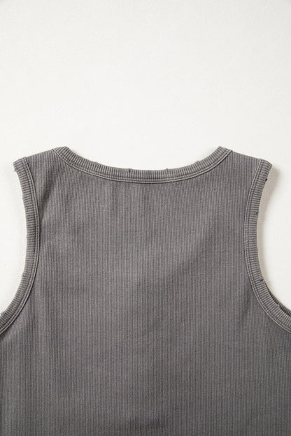 Medium Grey Vintage Distressed Ribbed Mineral Wash Tank Top- I am a Fashion Junky- {{Product type}}