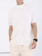 Men's Plus Size Mock Neck Knitted T-Shirt - White -