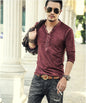 Vintage Style V-Neck Button-Up Mens Long Sleeve Shirt - Wine Red 3XL - shirt