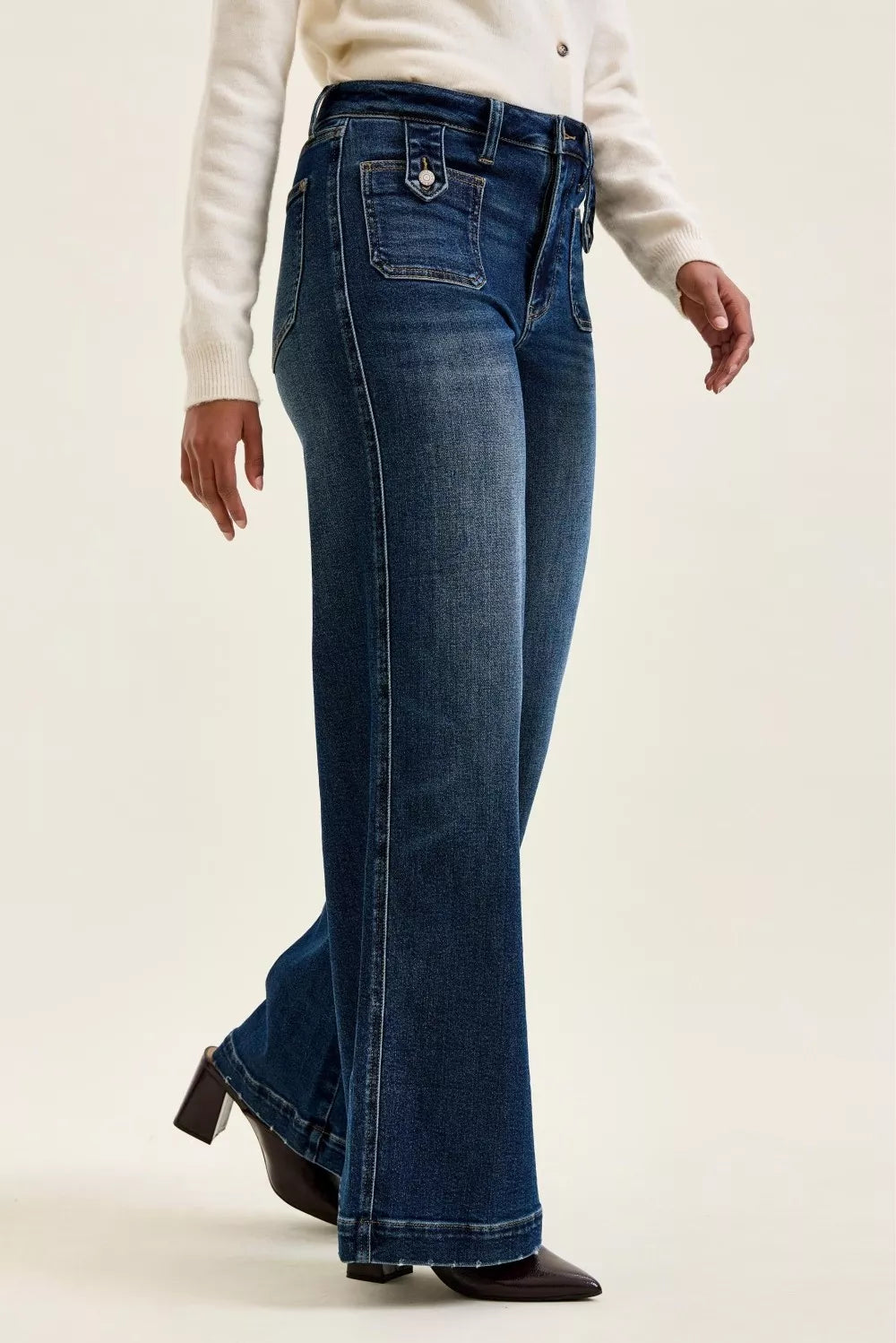 Judy Blue Lux High Waist Wide Leg Jeans in Dark Fade Indigo - - jeans