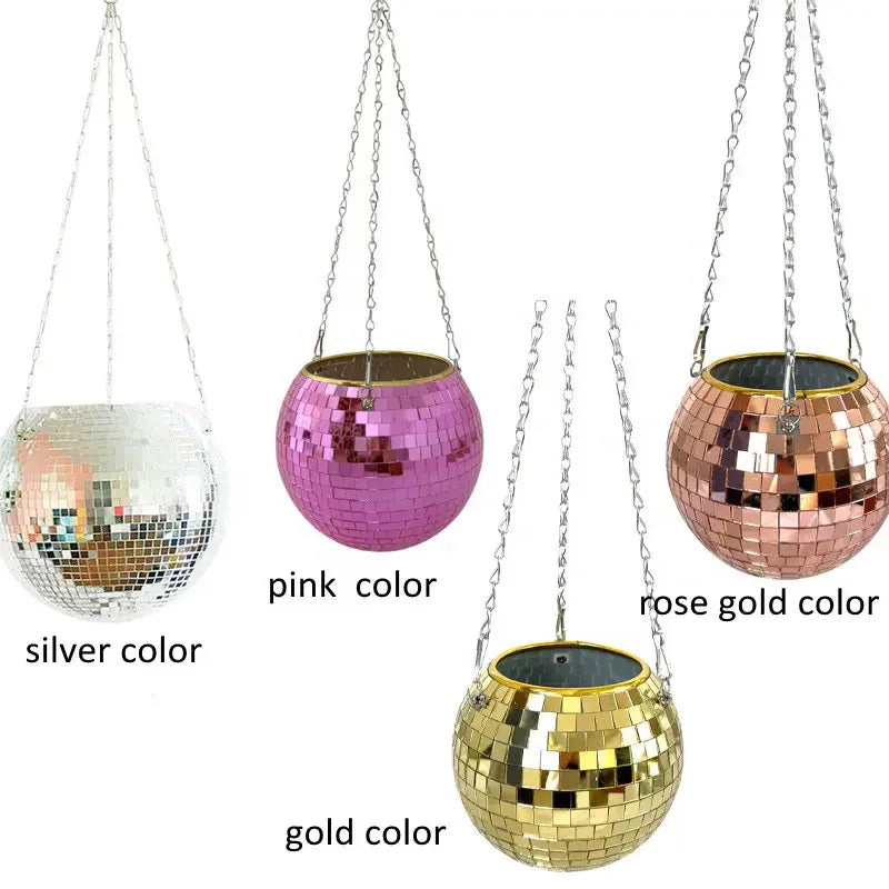 2 Pack 6'' Unique Boho Vase Mirror Disco Ball Planter for Indoor Outdoor