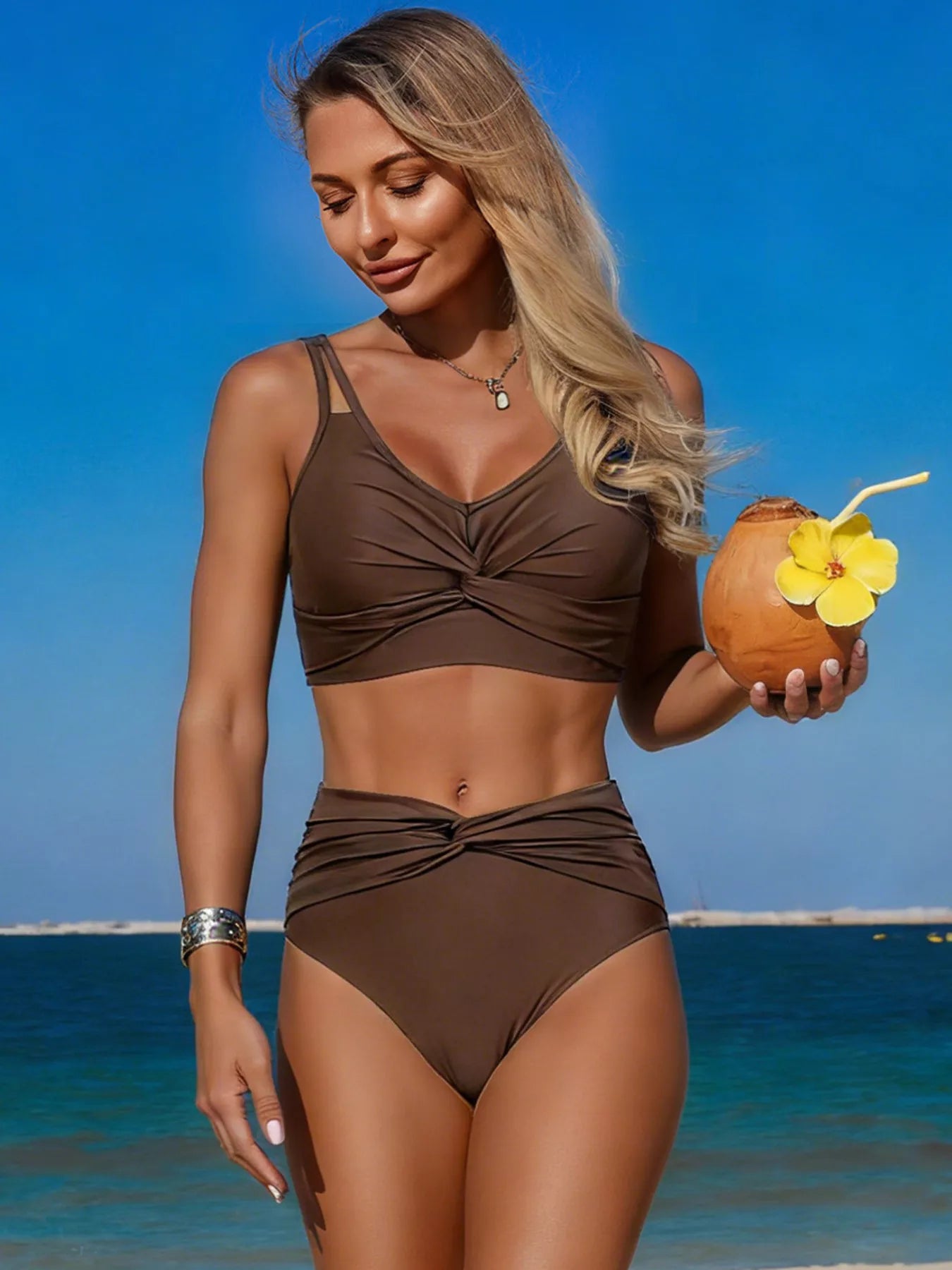 Twist Front High Waisted Swim Set- Shopimist- {{Product type}}