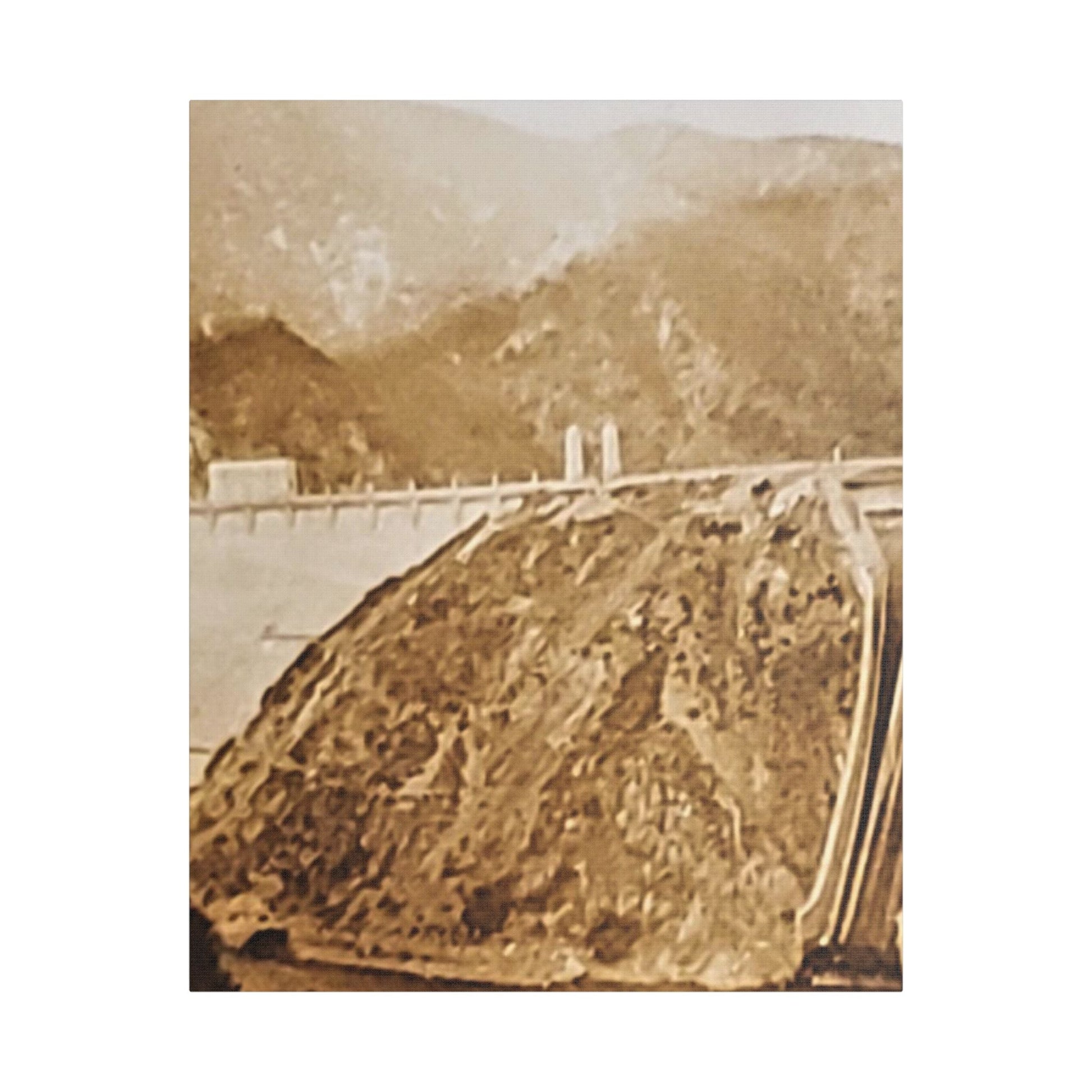 Back View Morris Dam Spillway Satin Canvas Stretched - 24" x 30" (Vertical) 1.5" - Canvas