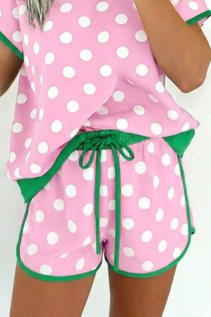Polka Dot Contrast Trim Top and Drawstring Shorts Set- Shopimist- {{Product type}}