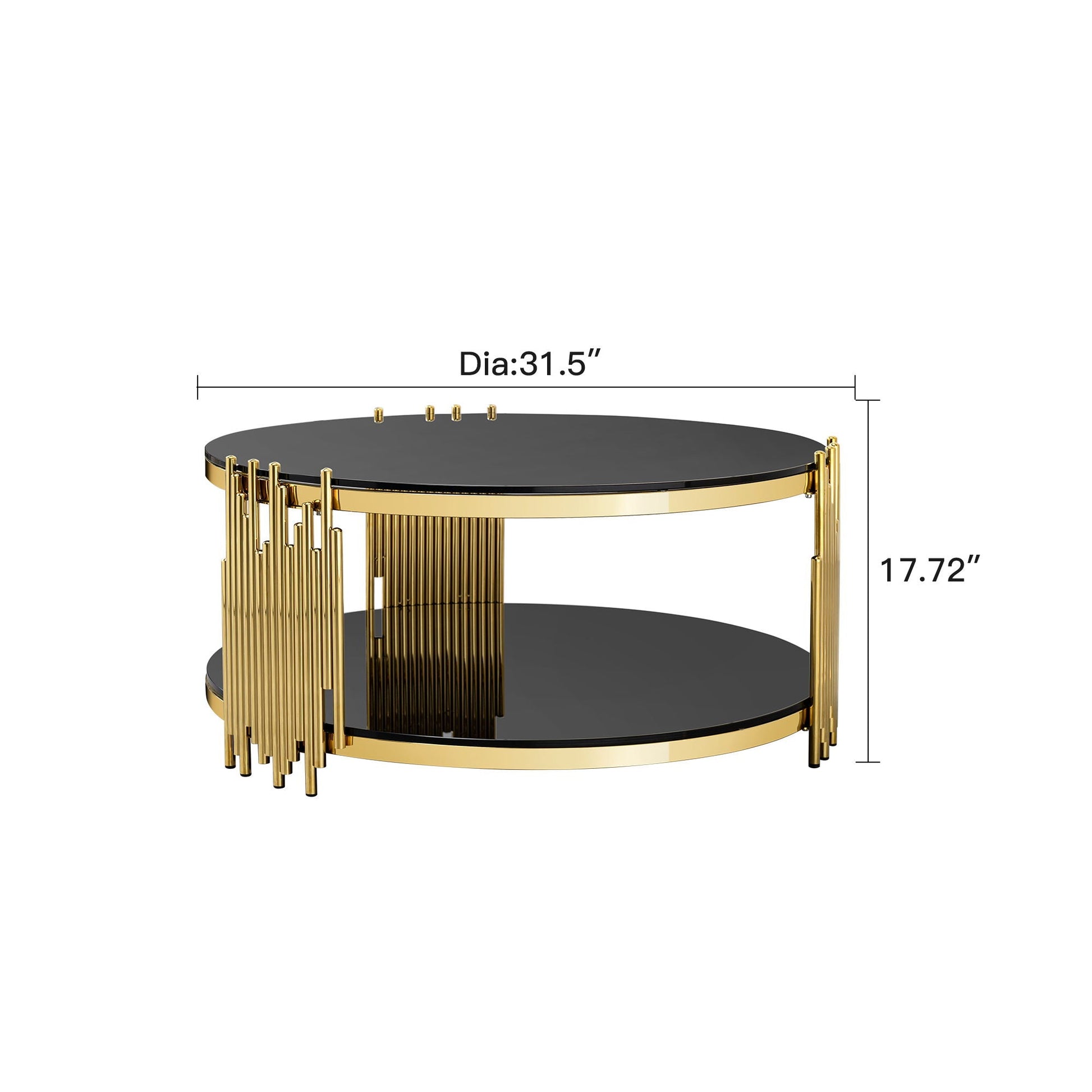 Elegant Round Table With Double Layer Tempered Glass Top And Stainless Steel Frame For Living Room - - Side Tables