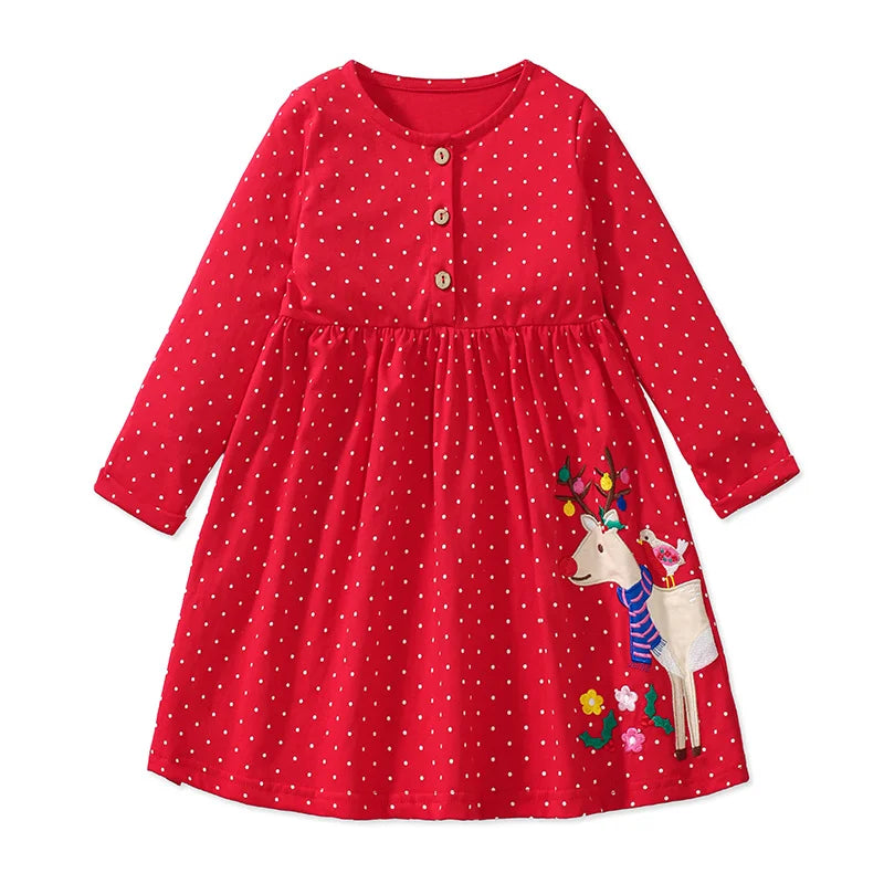 Floral Princess Collar Buttons Long Sleeve Dress red