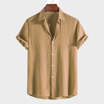 Breathable Soft Summer Casual Short Sleeve Button Up Shirt Men Khaki