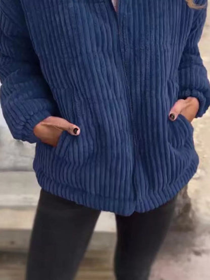 Full Size Zip Up Turtleneck Long Sleeve Winter Coat Plus Size - -