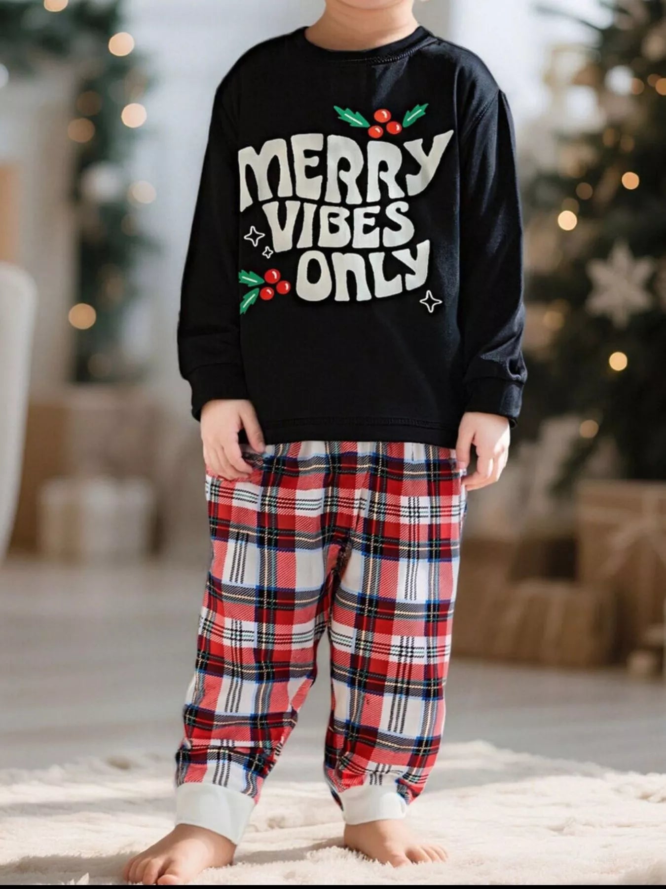 Children's Merry Vibes Only Christmas Pajama Set - -