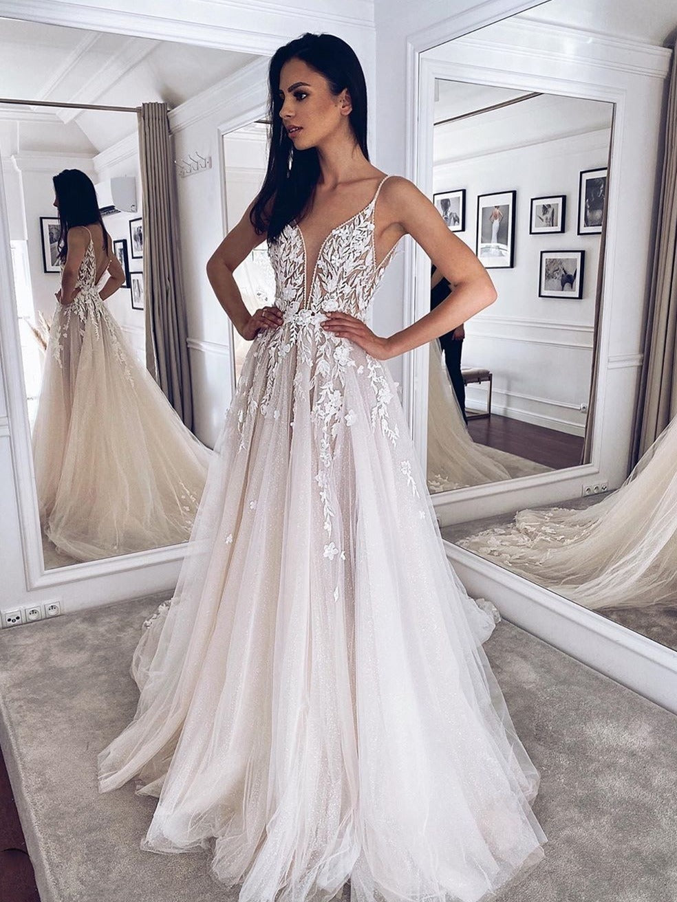 Bridal White Sleeveless Gown - - dress