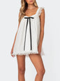 Lace Detail Bow Sleeveless Mini Cami Dress - White -