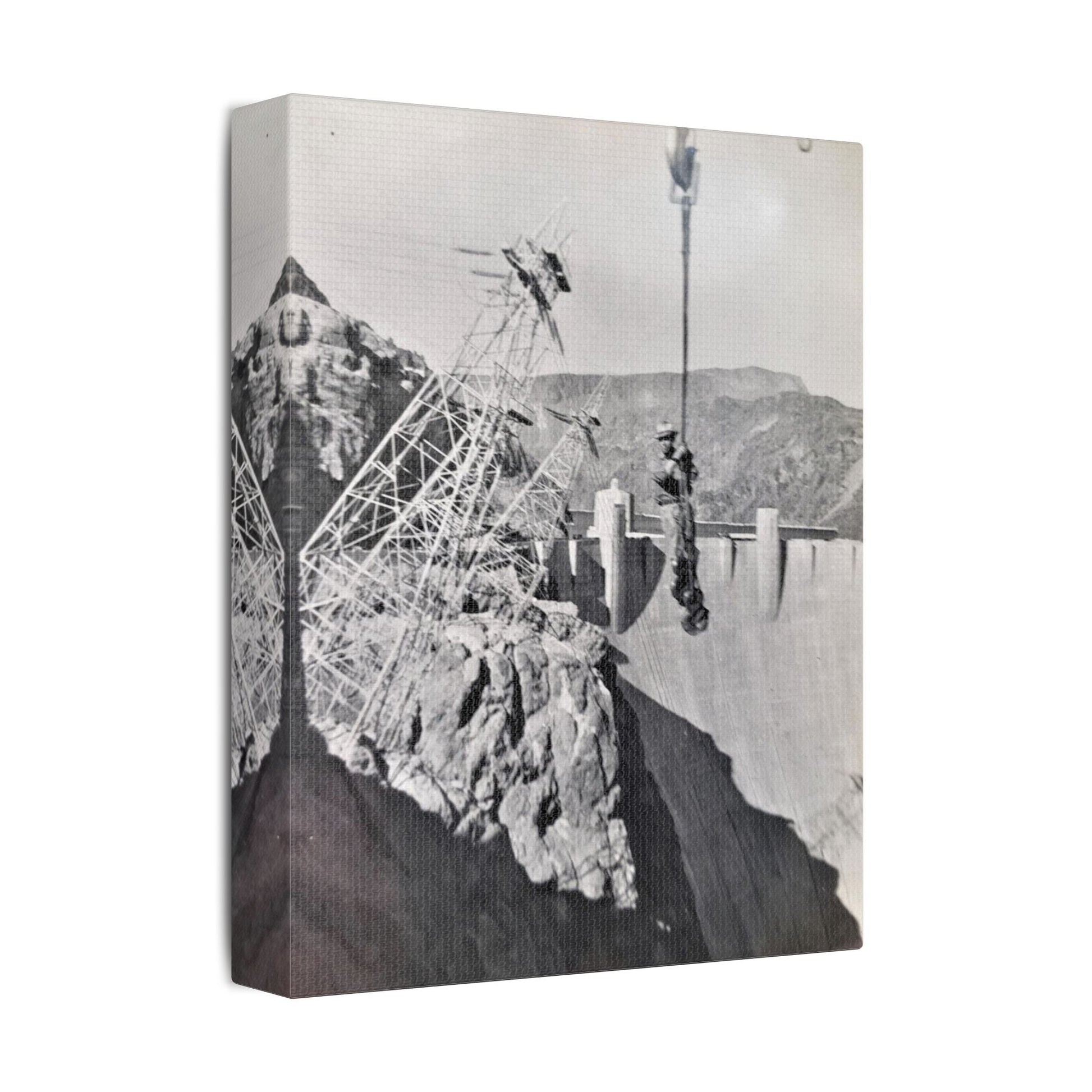 Suspended Boulder Dam Worker Satin Canvas Stretched