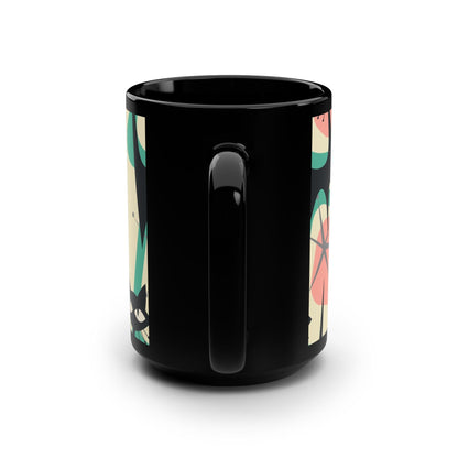 Whimsical Cat Black Mug - 15oz - Kia Day Design