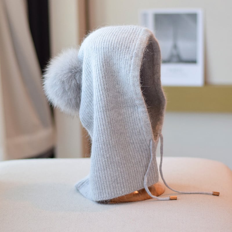 Cozy Rabbit Fur Winter Beanie - - hat