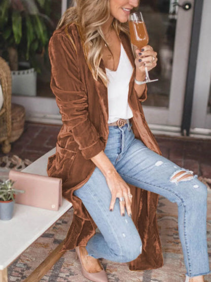 Open Front Long Sleeve Longline Cardigan - -