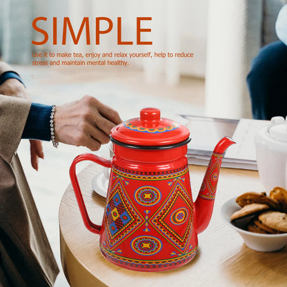Red Enamel Coffee Pot Stovetop Tea Kettle - - Tea Supplies
