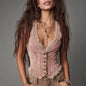 Lace Trim Button-Down Crop Tank Vest Women- FitiqueFit- {{Product type}}