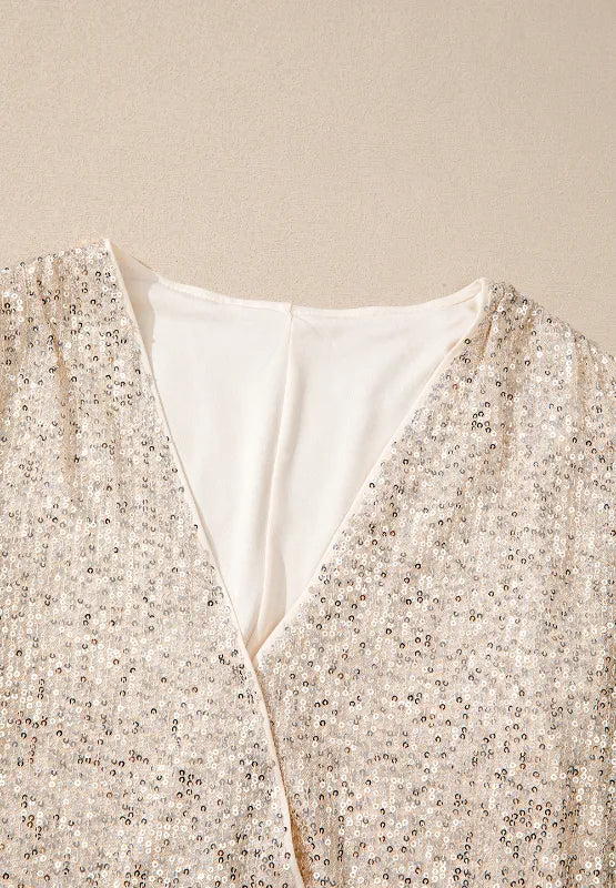 Sequin Surplice Long Sleeve Bodysuit - -