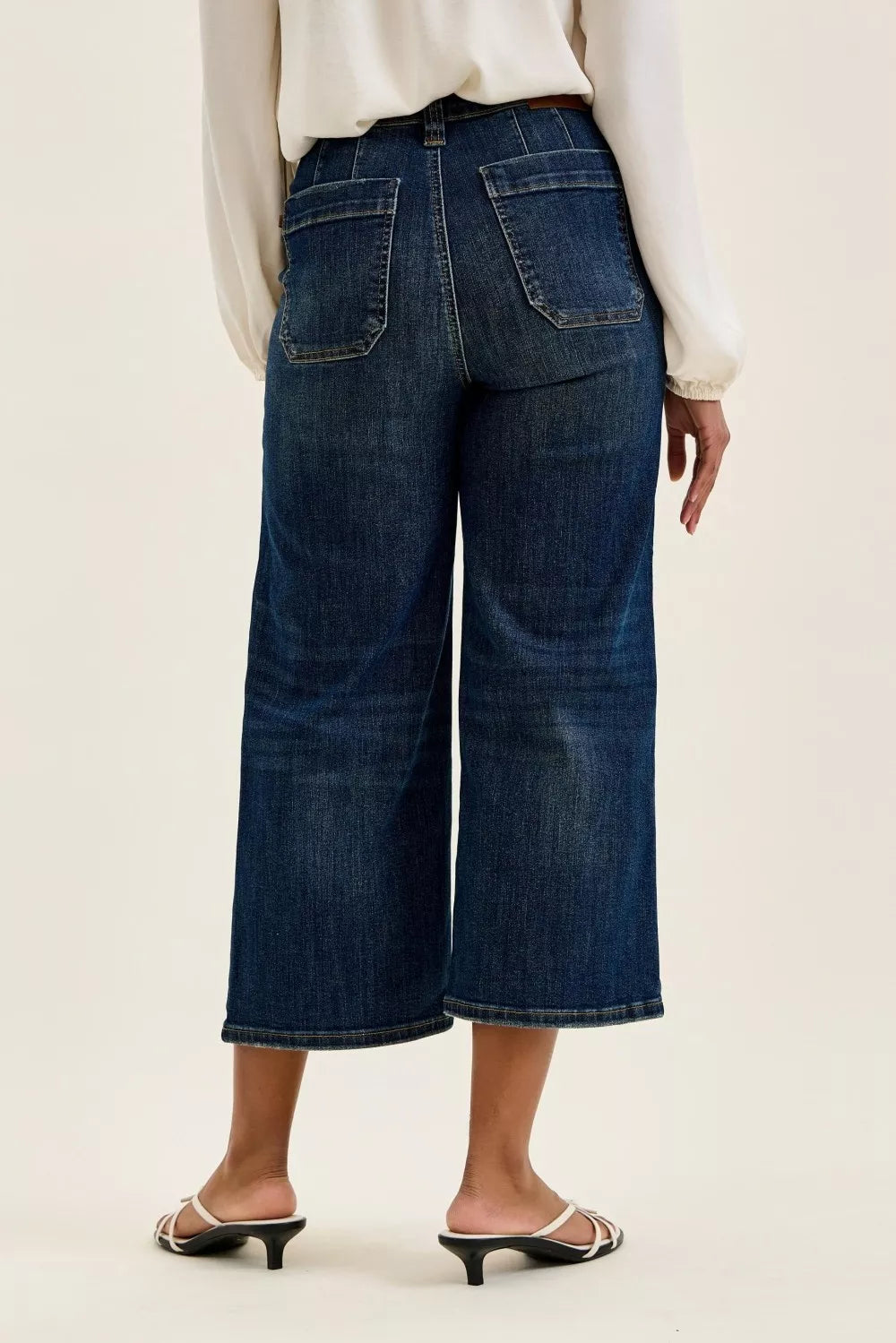 Judy Blue High Waist Wide Crop Utility Jeans with Patch Pocket - - jeans
