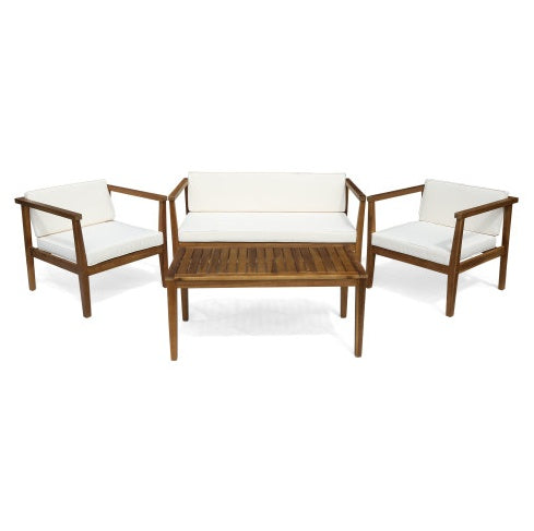 4-Piece Teak Acacia Wood Patio Chat Set with Cushions - -