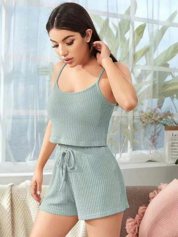 Women's Home Wear Pajamas Vest Shorts Two Piece Set Ladies Sleepwear Set