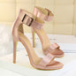 Stiletto Heels Satin High Heels Buckle Sandals - Violet 38 - heels