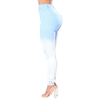 Blue-White Gradient Distressed Jeans for Cross-Border E-Commerce - Kia Day Design