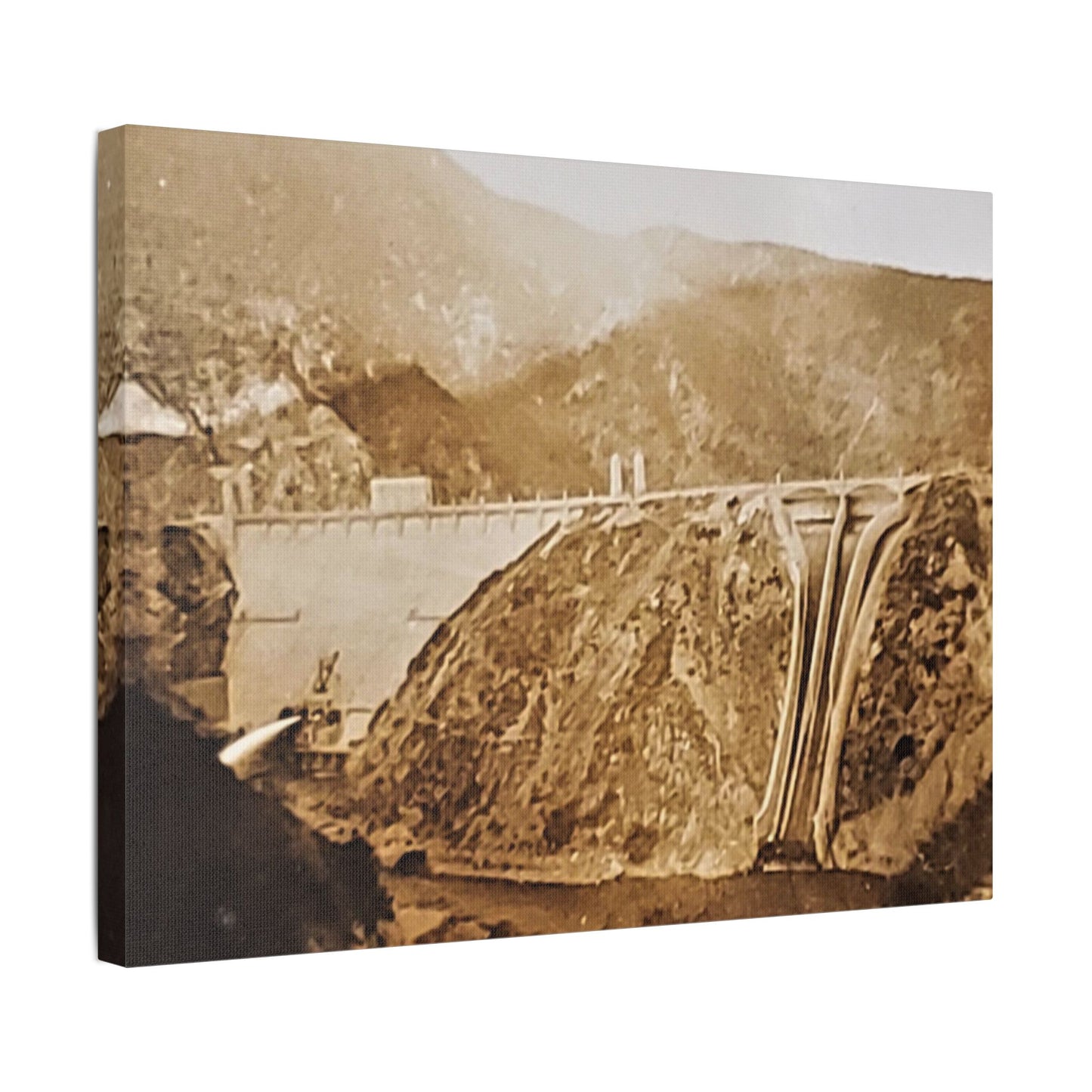 Back View Morris Dam Spillway Satin Canvas, Stretched