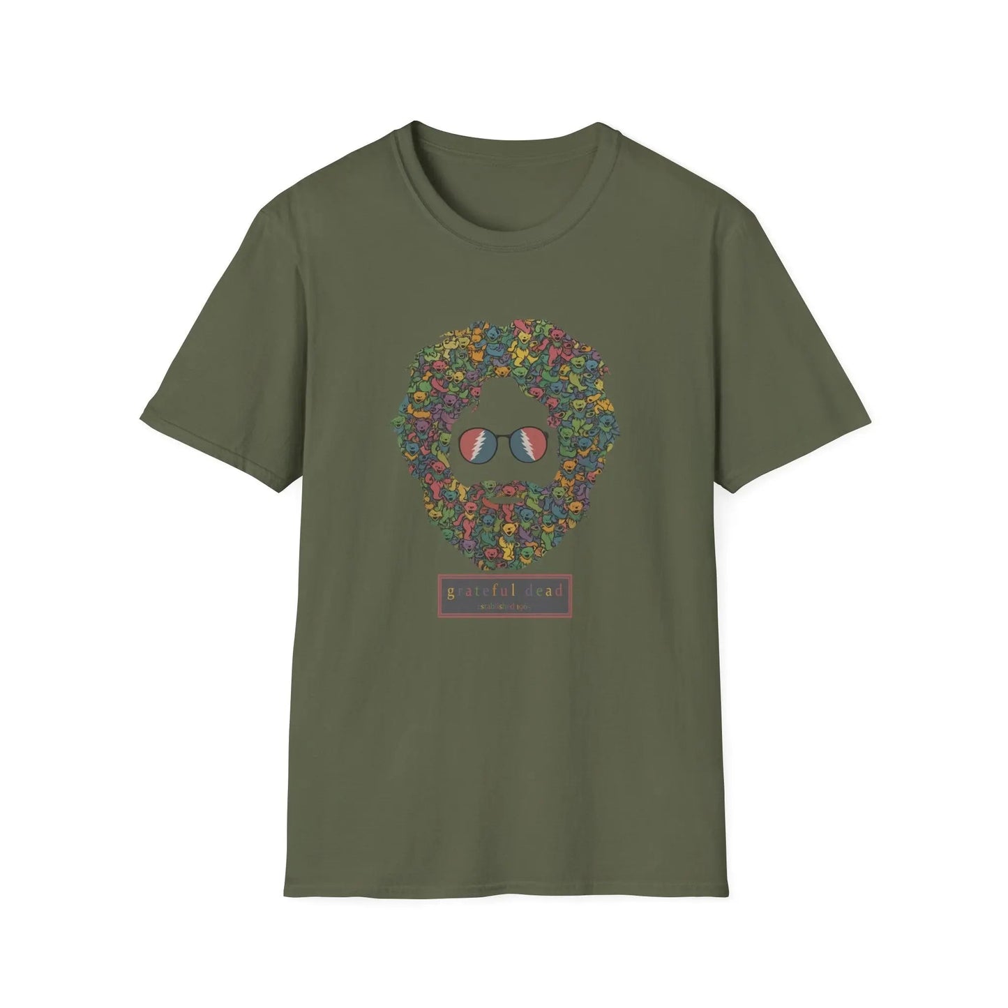 Jerry Garcia Dancing Bears Face - Vineyard Collection T-Shirt - Military Green - T-Shirts