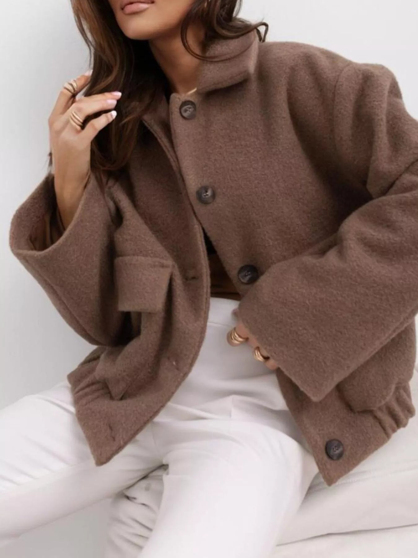 Button-Down Long Sleeve Outerwear - -