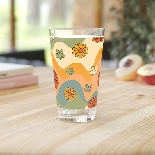 Retro Floral Pint Glass - 16oz - Kia Day Design