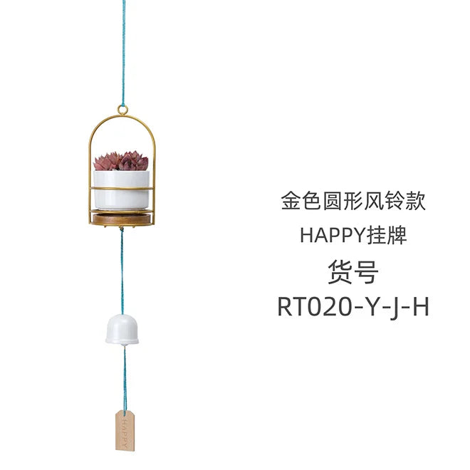 Cute Hanging Planters Ceramic Flower Pot Wind Chimes Plant Holder