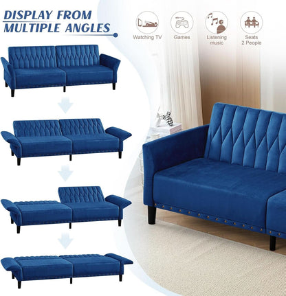 77Inch Velvet Convertible Sofa Bed Featuring Armrests - - Sleeper