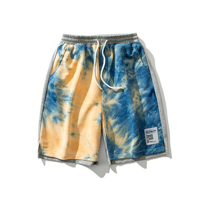 Summer New Tie-Dye Shorts Men S Drawstring Loose Print Trend - Blue - 0