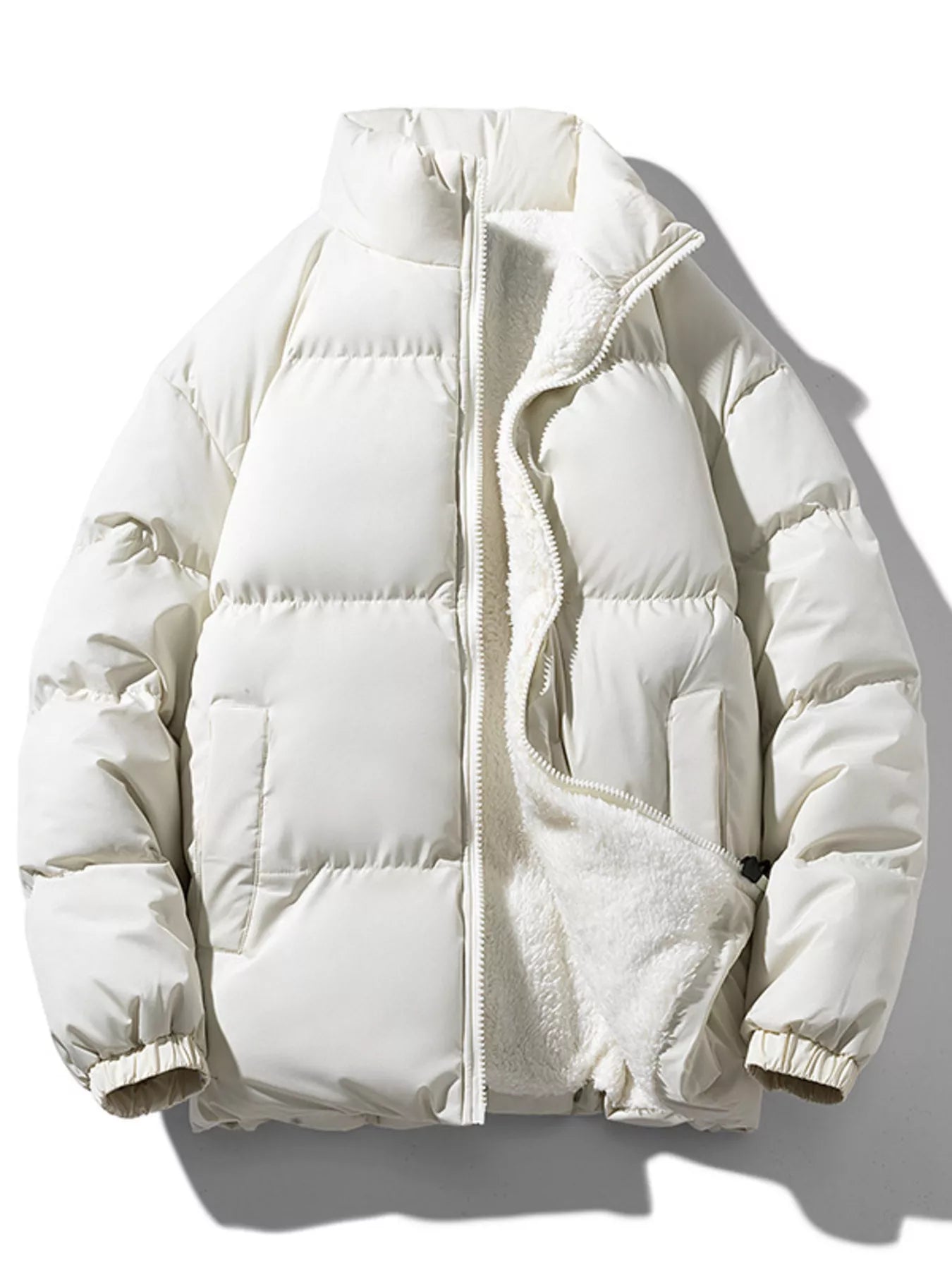 Men's Plus Size Zip Up Sherpa Lined Puffer Jacket - Ivory -