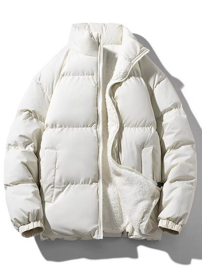Men's Plus Size Zip Up Sherpa Lined Puffer Jacket - Ivory -