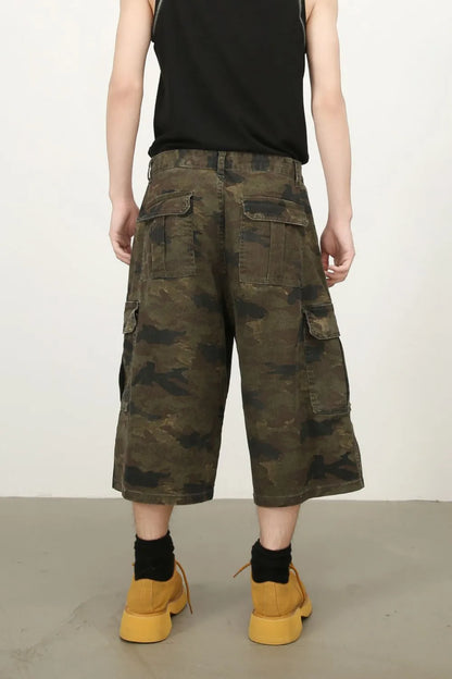 Men's Camouflage Wide Leg Cargo Jeans - -