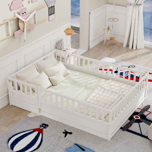 Full Size Montessori Wooden Childrens Floor Bed - - bed frame