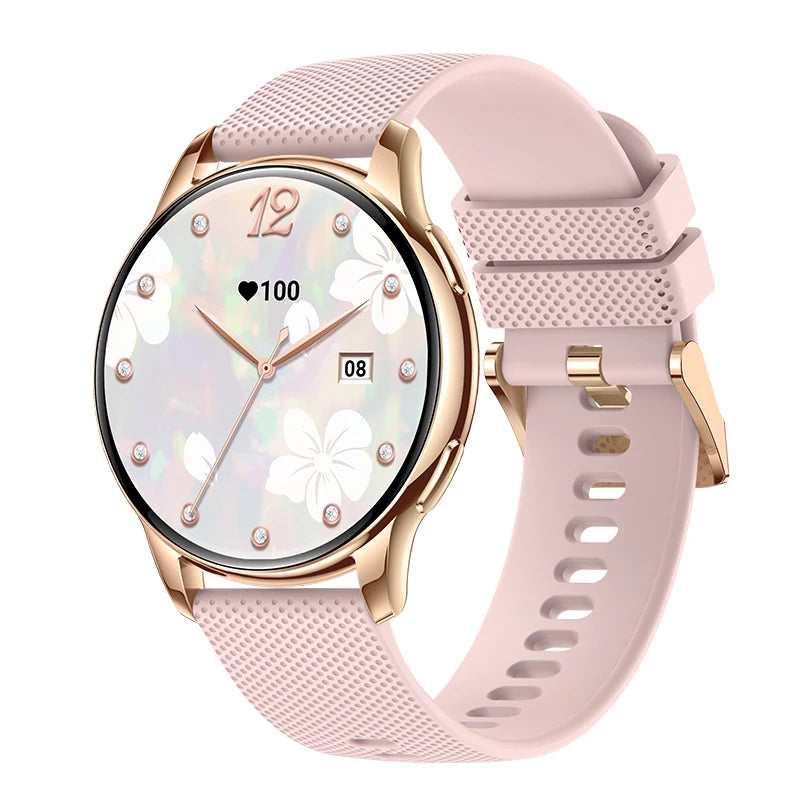 Smart Watch Ladies AMOLED Screen BT Call 300mAh Gold- silicone strap