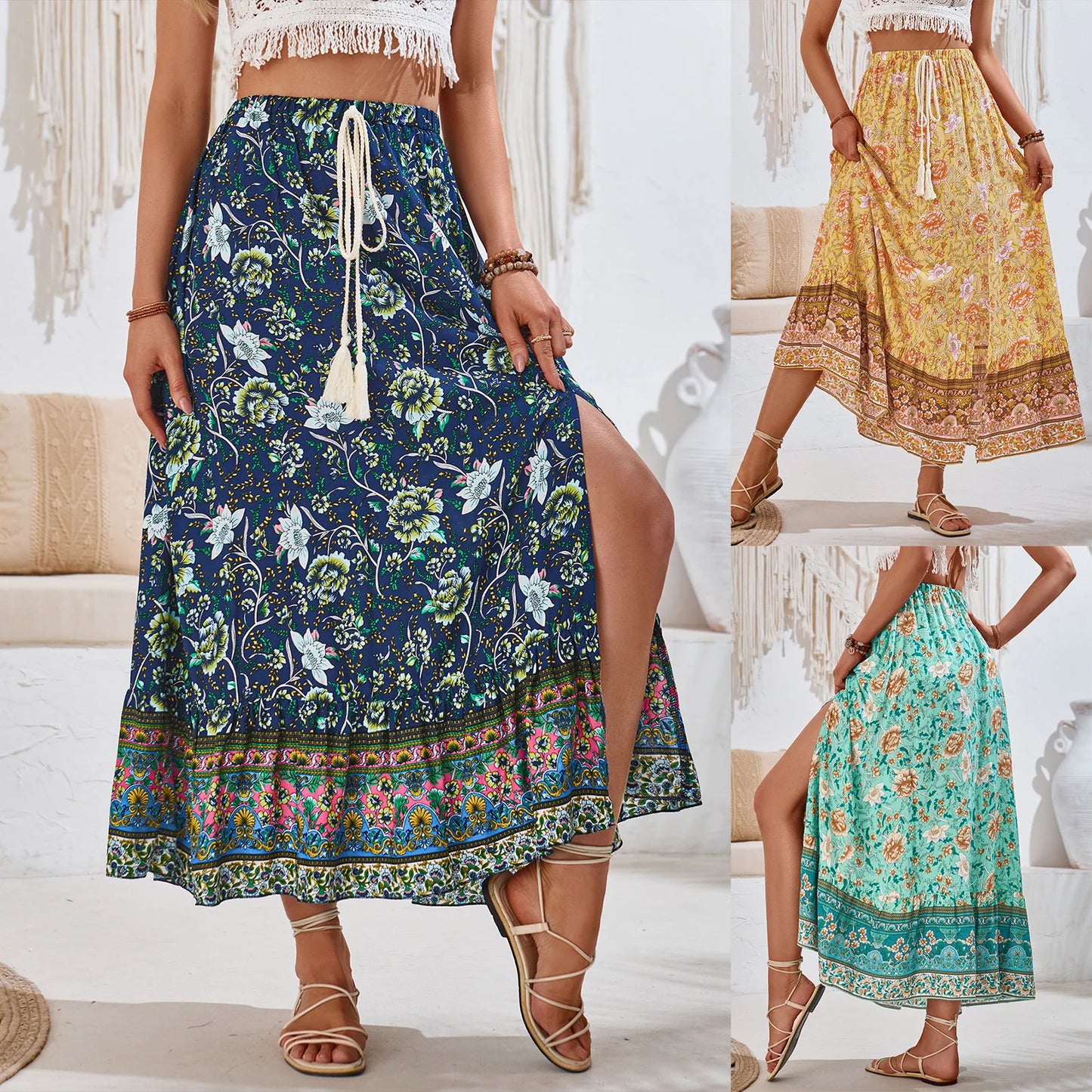 Long Skirts Casual Boho Floral Western Skirts