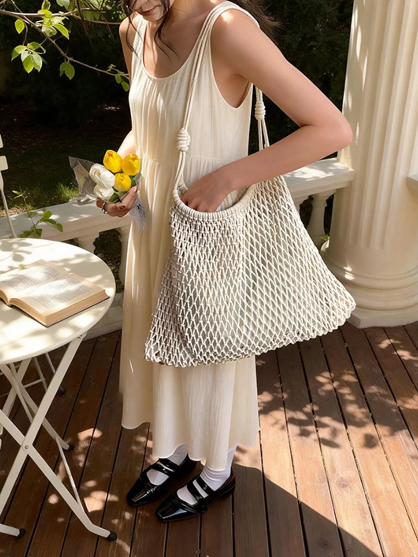 Woven Net Shoulder Bag - -