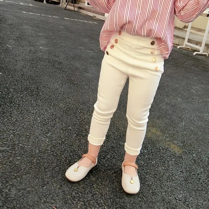 Girls Button Pants WHITE