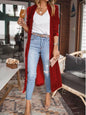 Open Front Long Sleeve Longline Cardigan - Red -