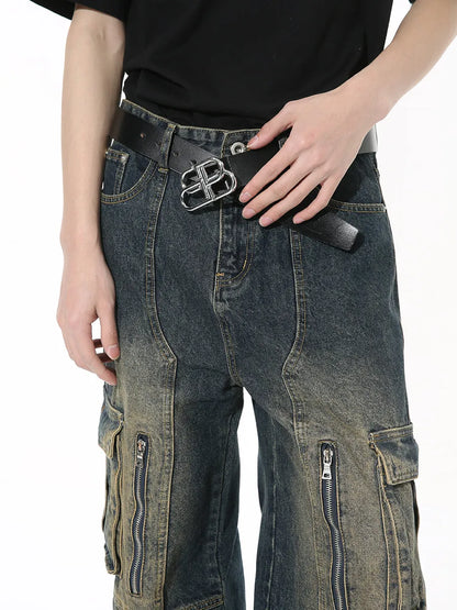Mid Rise Jeans with Cargo Pockets - -
