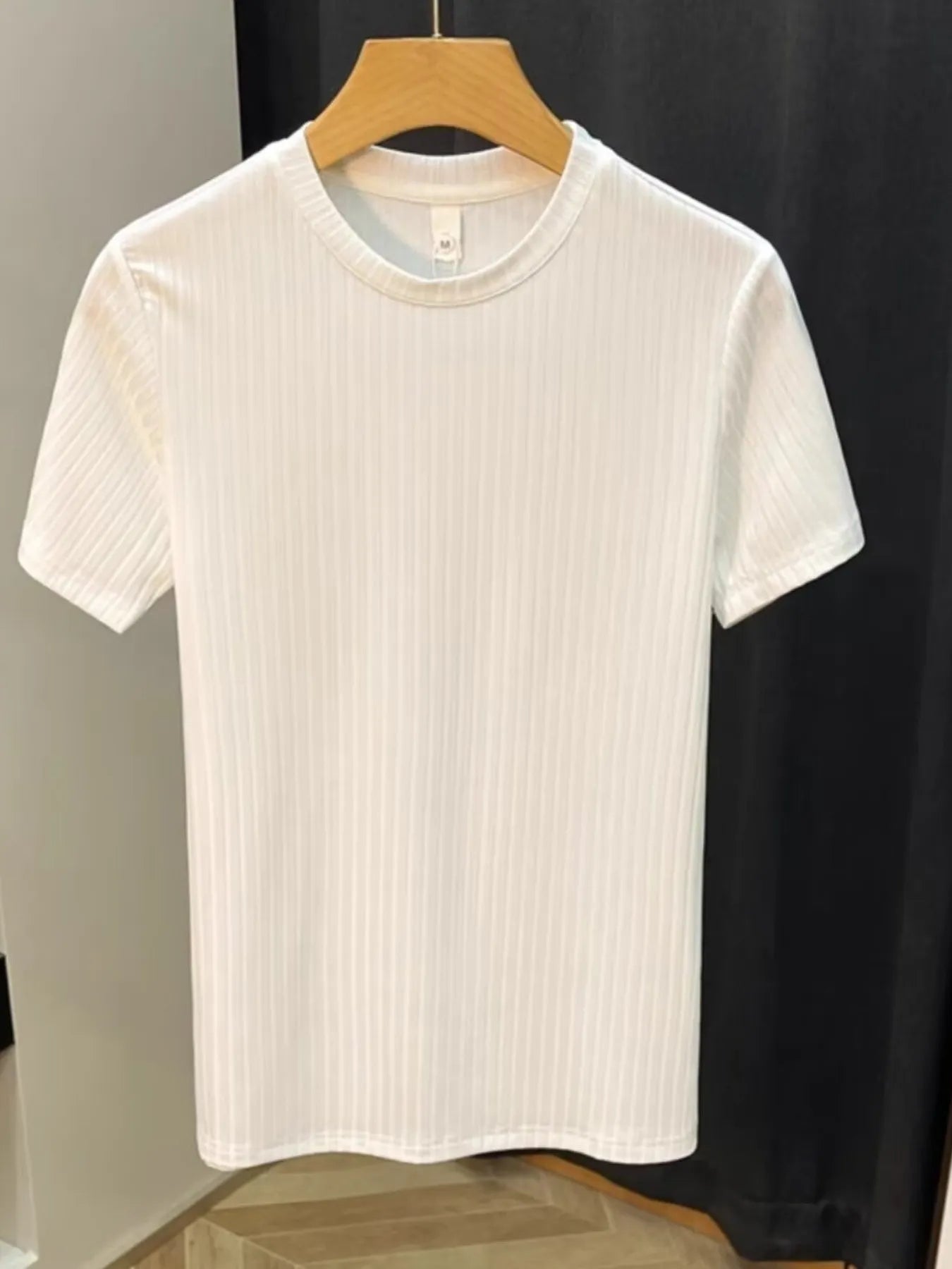 Men's Plus Size Slim Fit Ribbed Knit T-Shirt - White -