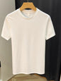 Men's Plus Size Slim Fit Ribbed Knit T-Shirt - White -