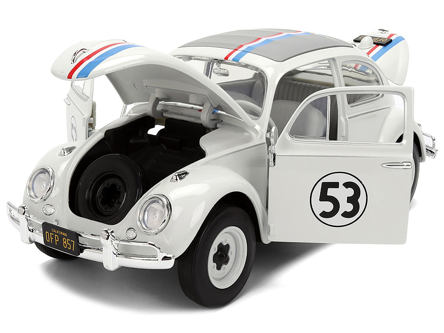 Volkswagen Beetle #53 "Herbie" White with Stripes "The Love Bug" (1968) Movie with Extra Wheels 1/24 Diecast Model Car by Jada- Miniature Motors- {{Product type}}