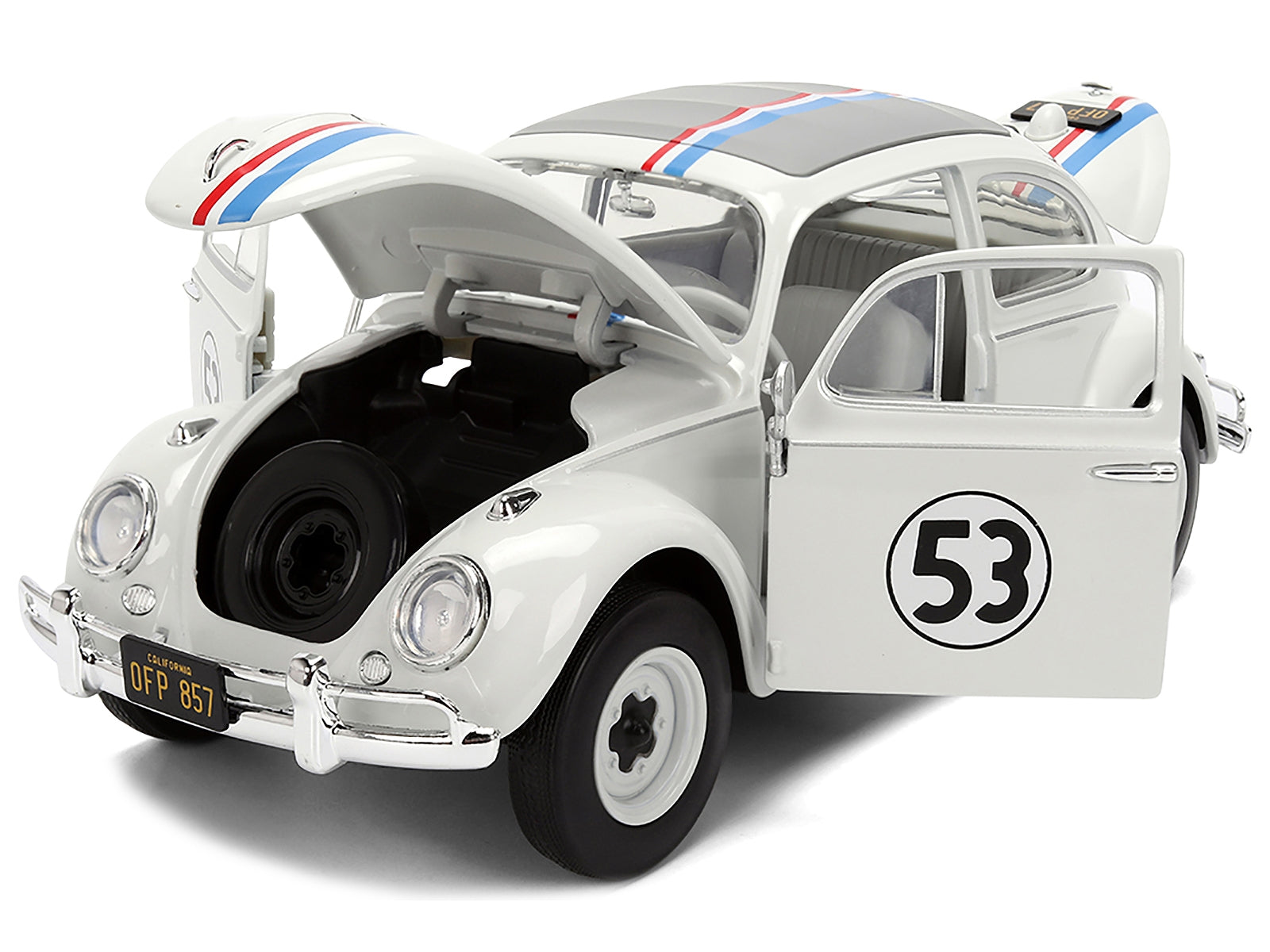 Volkswagen Beetle #53 "Herbie" White with Stripes "The Love Bug" (1968) Movie with Extra Wheels 1/24 Diecast Model Car by Jada- Miniature Motors- {{Product type}}