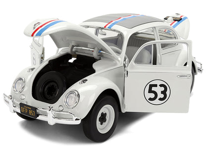 Volkswagen Beetle #53 "Herbie" White with Stripes "The Love Bug" (1968) Movie with Extra Wheels 1/24 Diecast Model Car by Jada- Miniature Motors- {{Product type}}