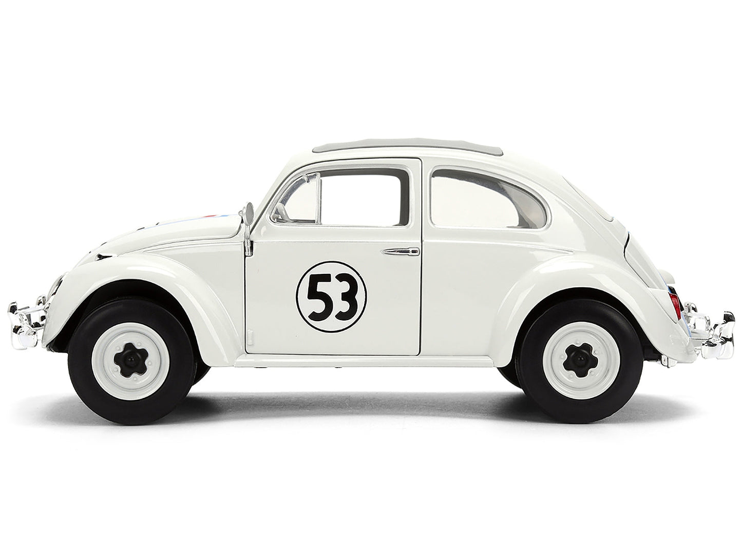 Volkswagen Beetle #53 "Herbie" White with Stripes "The Love Bug" (1968) Movie with Extra Wheels 1/24 Diecast Model Car by Jada- Miniature Motors- {{Product type}}